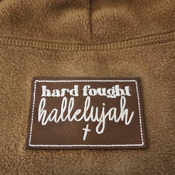 Hard Fought Hallelujah Vegan Leather Patch Upcycled Military Beanie, Unisex - Picture 3 of 4